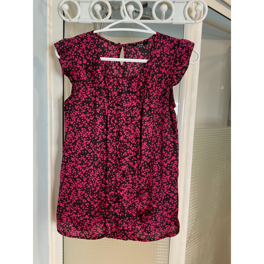 Jacob Blouse Womens XS Pink Excellent Ruffle Cap Sleeve Abstract Print Top